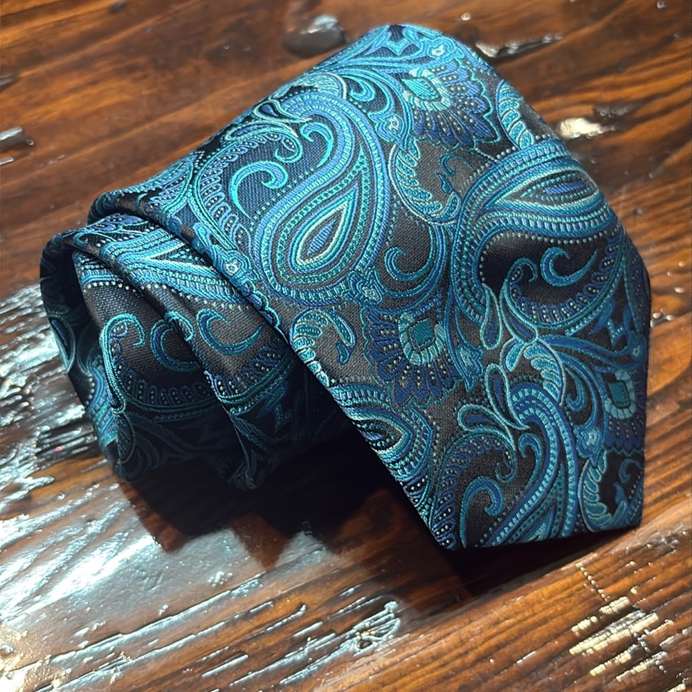 Manzini Paisley Blue Formal Tie –‎ Embroidered, 3.5" Blade, 60" Length